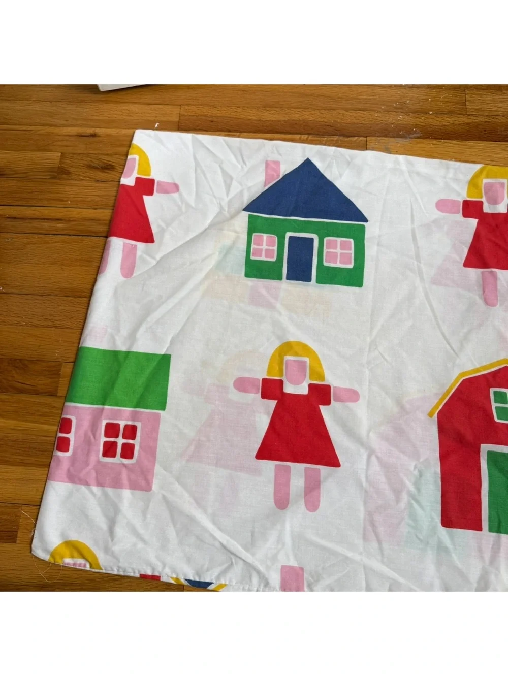 Vintage 1982 Marimekko Dan River Bo Boo Schoolhouse Pillow Case Primary Colors